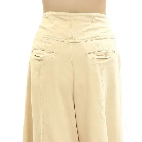 Free People Maxed Out Wide-Leg Trousers Pants Mid-Rise Pleated Beige S-6 278386